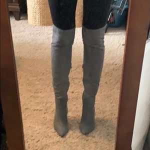 Gray Over The Knee Heeled Boots